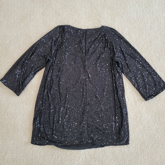 H&M Black Sequine Size XXL Holiday/ NYE / Coctail/ Formal Long Sleeve Dress - Picture 6 of 11